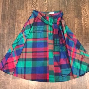Bright plaid below-the-knee skirt